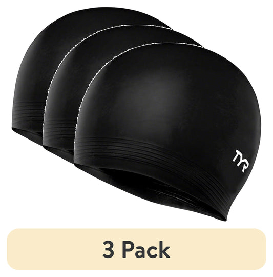 (3 Pack)  Adult Fit Latex Swim Cap - Black