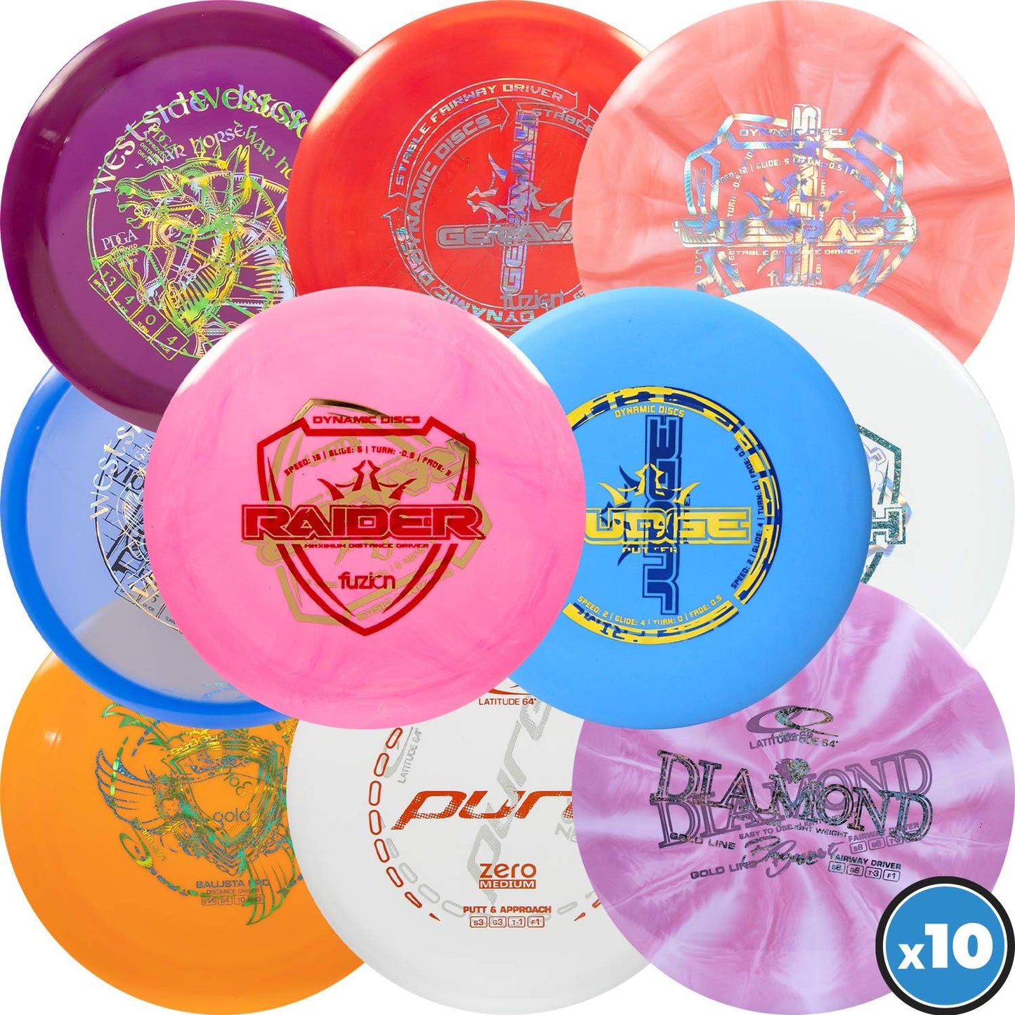 Disc Golf Discs Set (Misprint 10-Pack) - Affordable Disc Golf Accessories for Men - Includes Drivers, Fairways, Midranges & Putters - Great Starter Set for Beginners, Intermediates